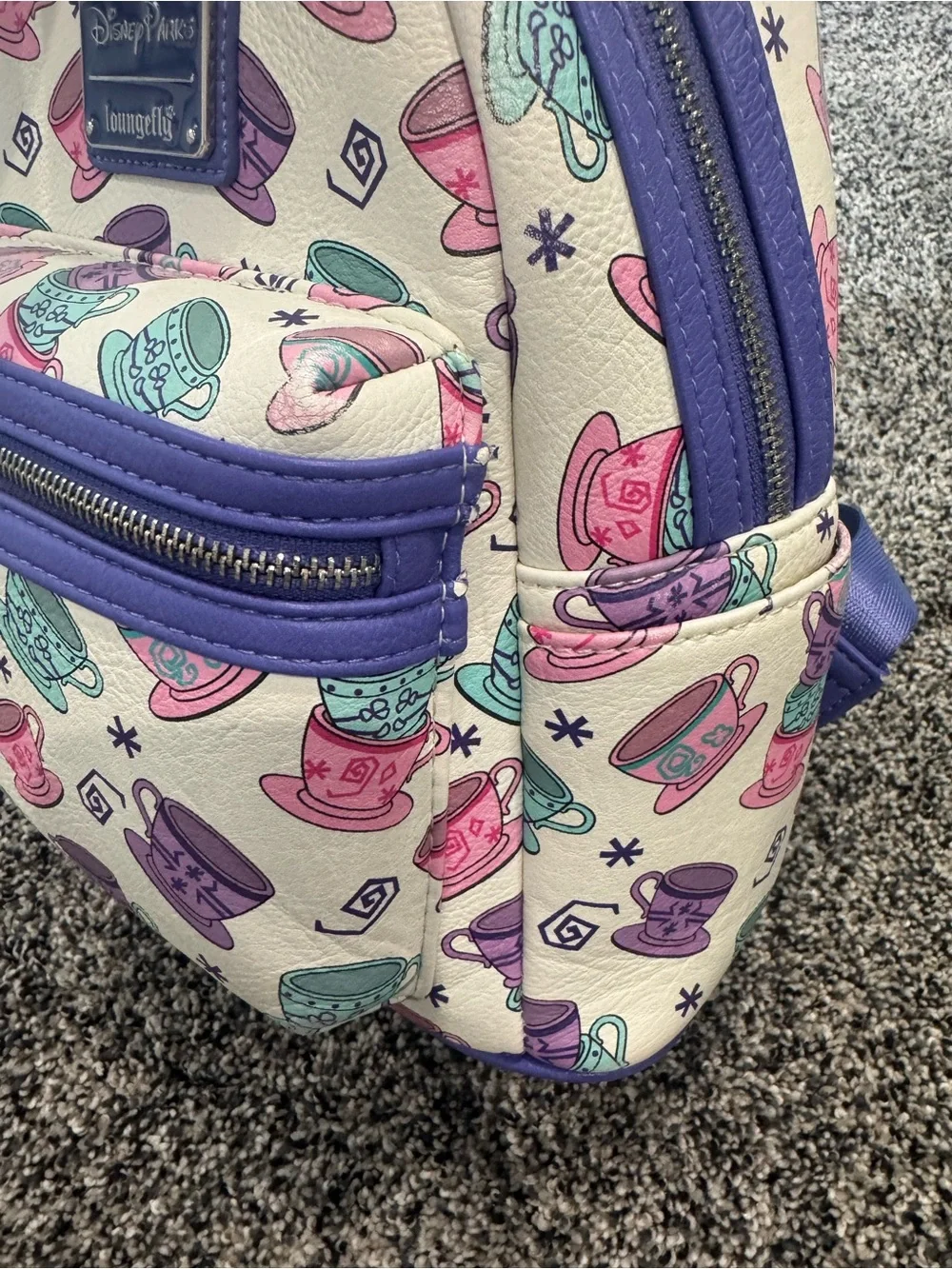 Disney Mini Backpack Purple, Pink and Teal Teacups Alice in Wonderland Loungefly